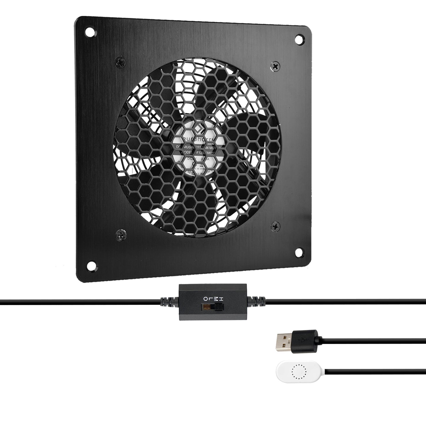 2xFestes Thermostat-Steuerung gesteuertes leises Lüftersystem, USB-Ventilator, 5V-Ventilator mit modernem gebürstetem schwarzem Aluminiumrahmen für Heimkino-AV-Schränke (Copy) - Euroharry GmbH