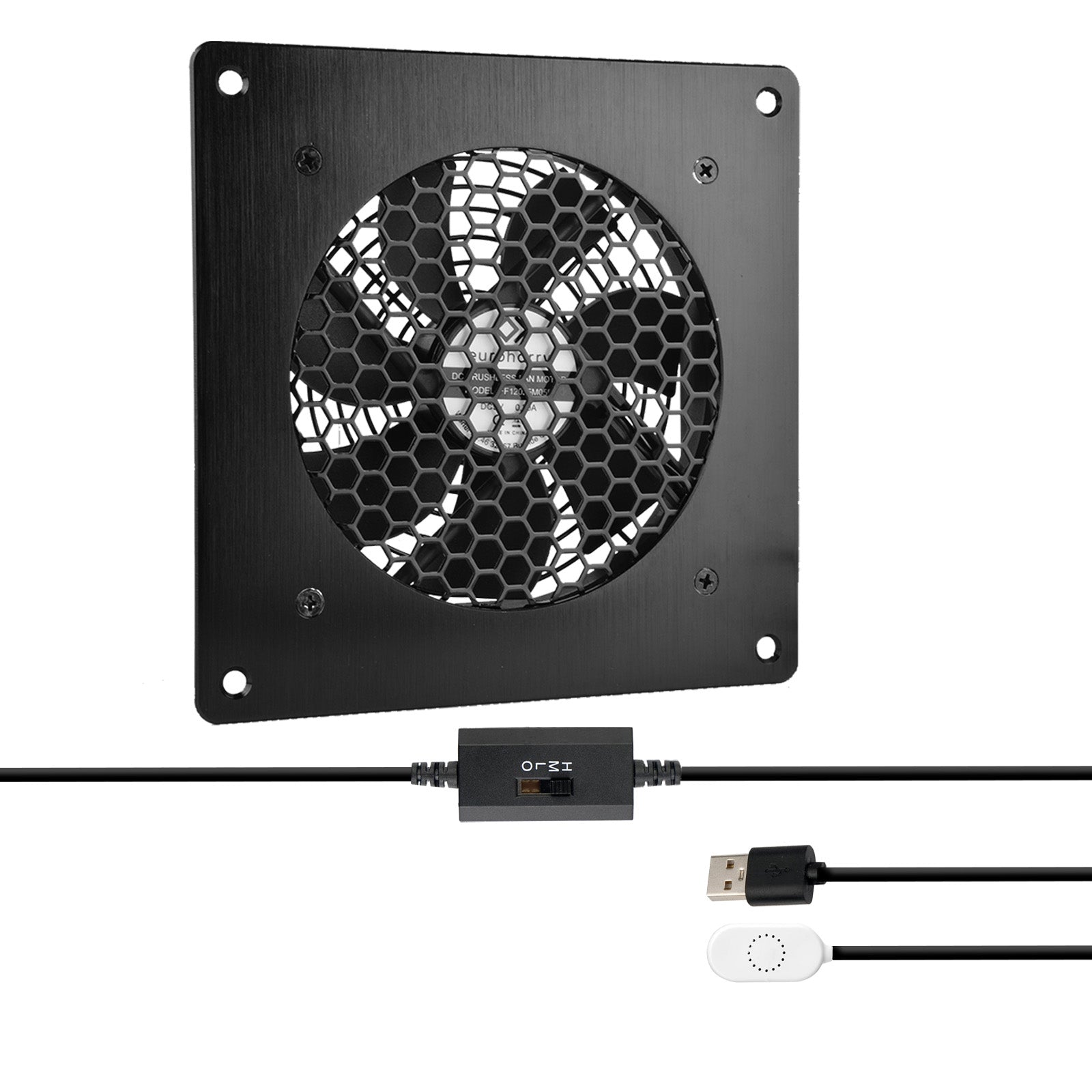 2xFestes Thermostat-Steuerung gesteuertes leises Lüftersystem, USB-Ventilator, 5V-Ventilator mit modernem gebürstetem schwarzem Aluminiumrahmen für Heimkino-AV-Schränke (Copy) - Euroharry GmbH