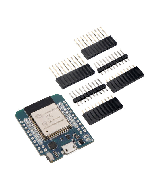 Mini ESP32 ESP-WROOM WiFi Bluetooth IoT development board compatible with Arduino, shown with connected components.