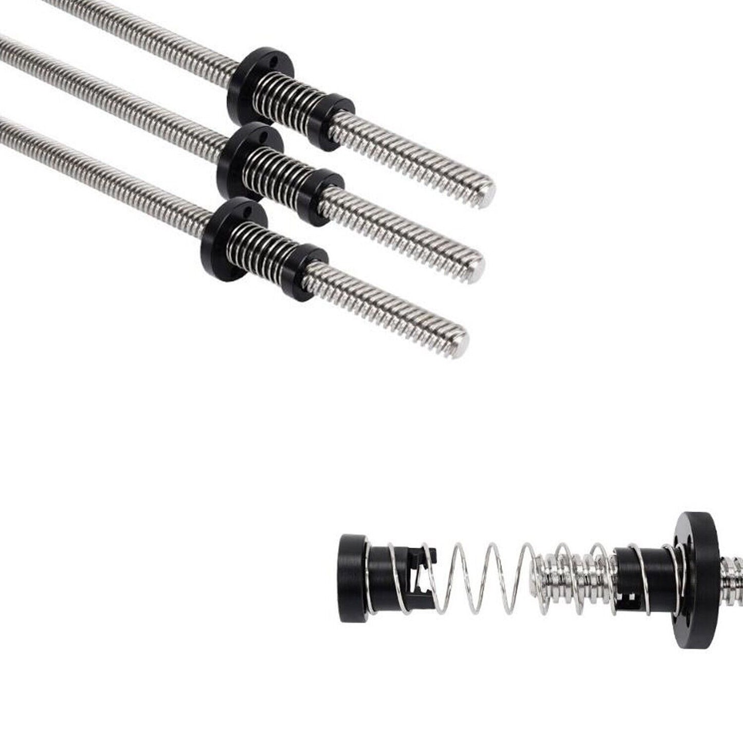 Two T8 Acme threaded rods with anti-backlash nuts for 3D printers, featuring TR8x8 dimensions from Euroharry GmbH.