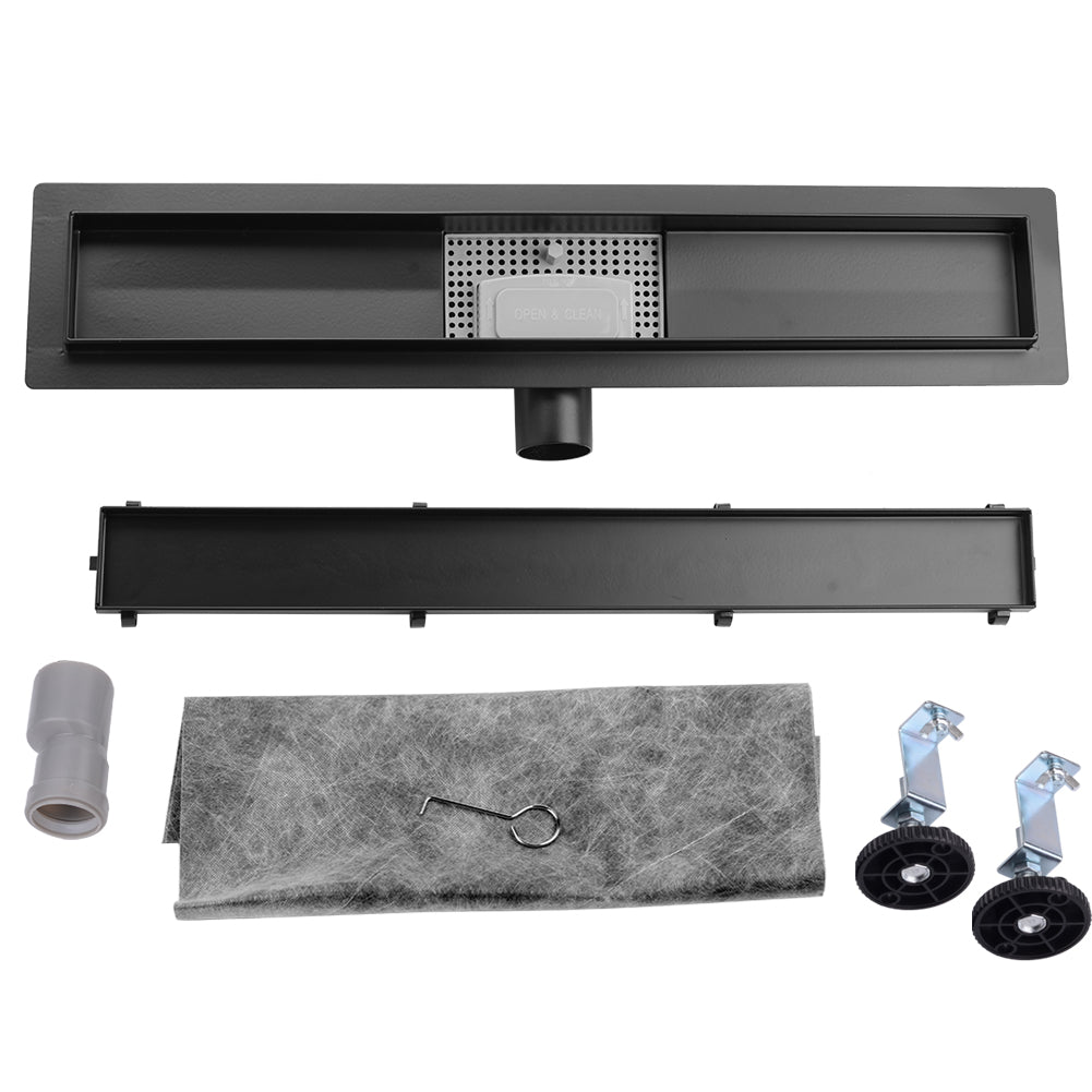 Edelstahl Duschrinne Bodenablauf Abflussrinne Duschablauf Ablauf Befliesbar -Schwarz 2 in 1 *befliesbar - Euroharry GmbH