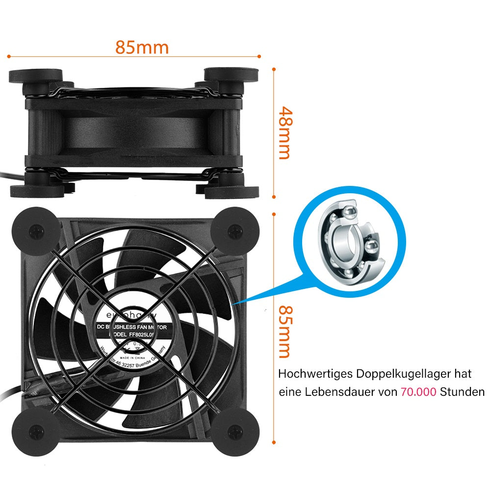 USB PC Ventilator lüfter 80mm Leise PC Gehäuselüfter Einstellbare Fan 5V - Euroharry GmbH