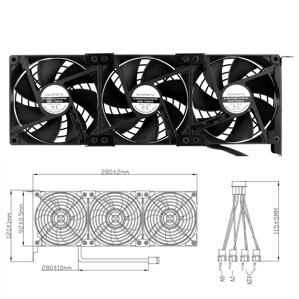 Grafikkarten-Lüfter3 x 92 mm -Hoher Luftstrom Lüfter, -PCI-Halterung Kühler - GPU-Lüfter ，unterstützt 5 V, 7V,12V ，unterstützt unterstützt Support Mainboard sys_fan Schnittstelle - Euroharry GmbH