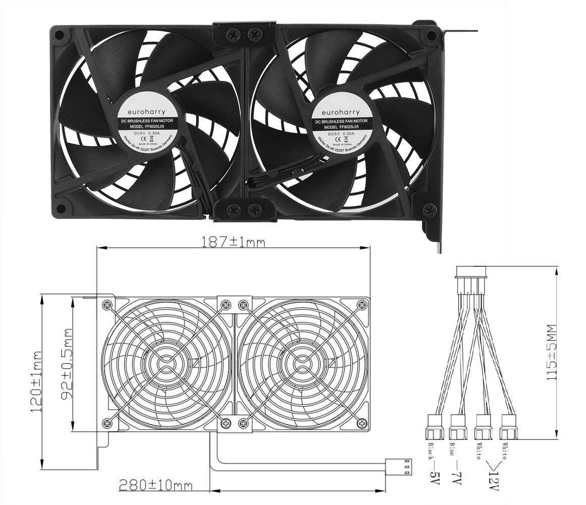 Grafikkarten-Lüfter2 x 92 mm -Hoher Luftstrom Lüfter, -PCI-Halterung Kühler - GPU-Lüfter ，unterstützt 5 V, 7V,12V unterstützt unterstützt Support Mainboard sys_fan Schnittstelle - Euroharry GmbH